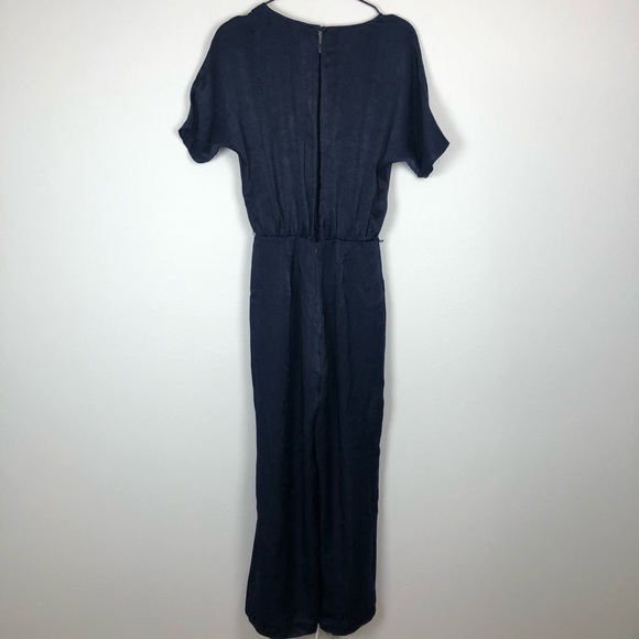 Lulu’s Navy Wide Leg Satin Short Sleeve Jumpsuit - Picture 7 of 10